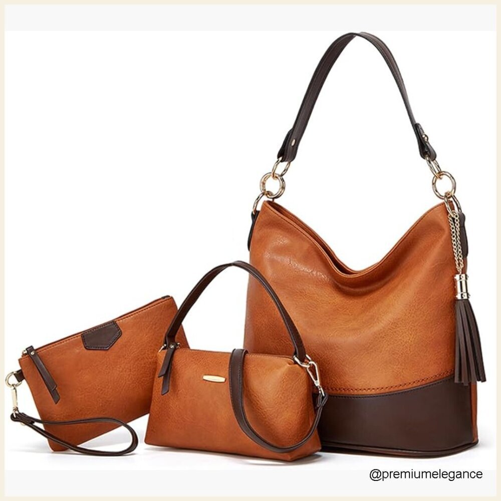 Large PU Leather Tote Hobo Bag Set with Crossbody and Wallet